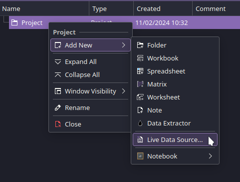 Adding a Live Data Source in LabPlot