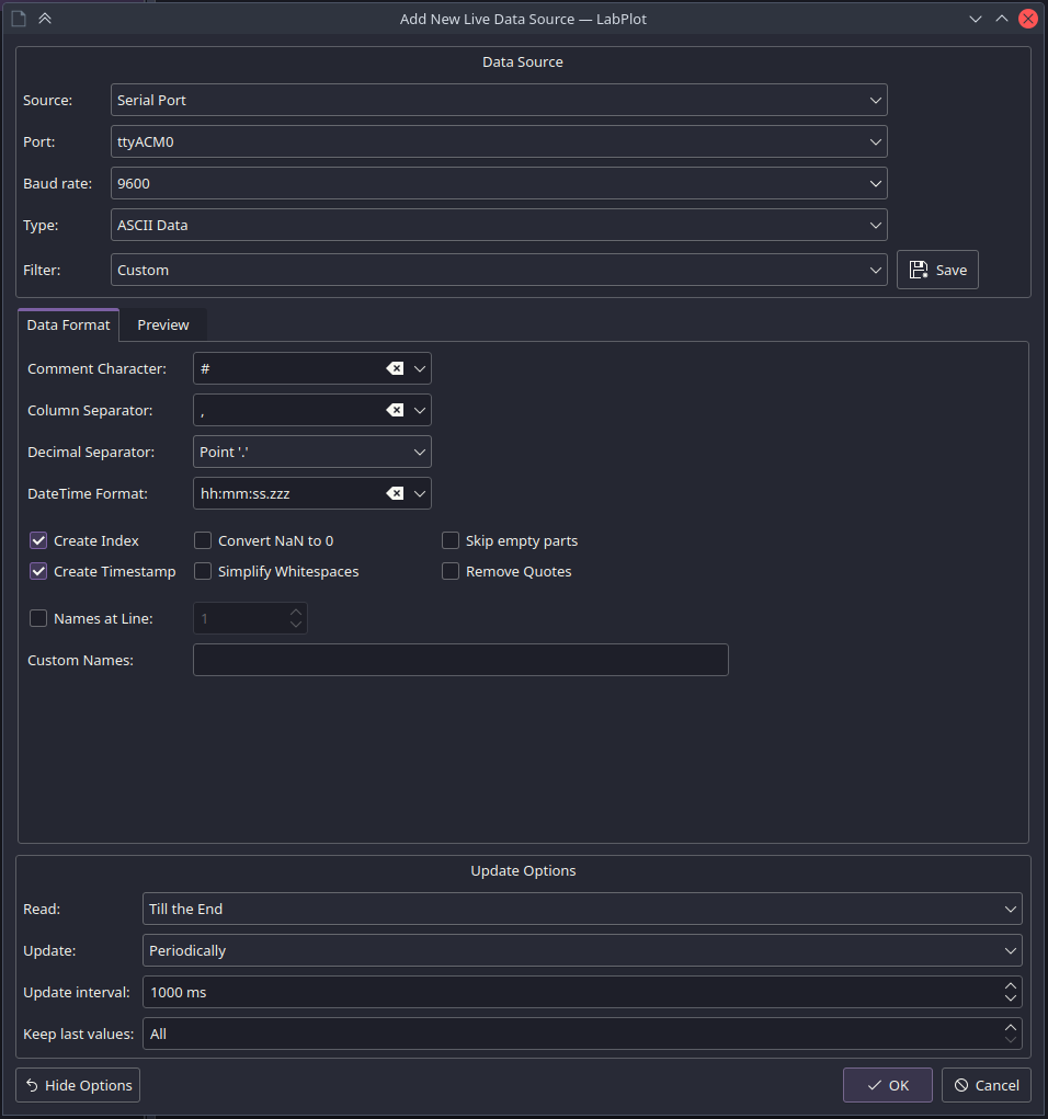 Live Data Source Settings