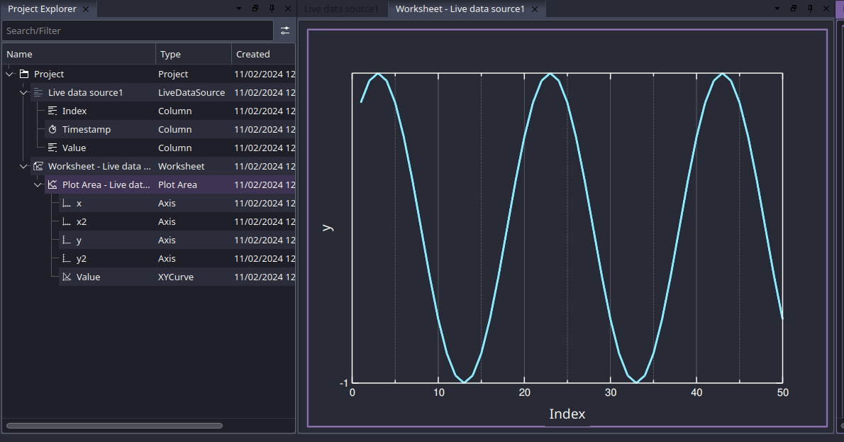 Live updating sine wave plot